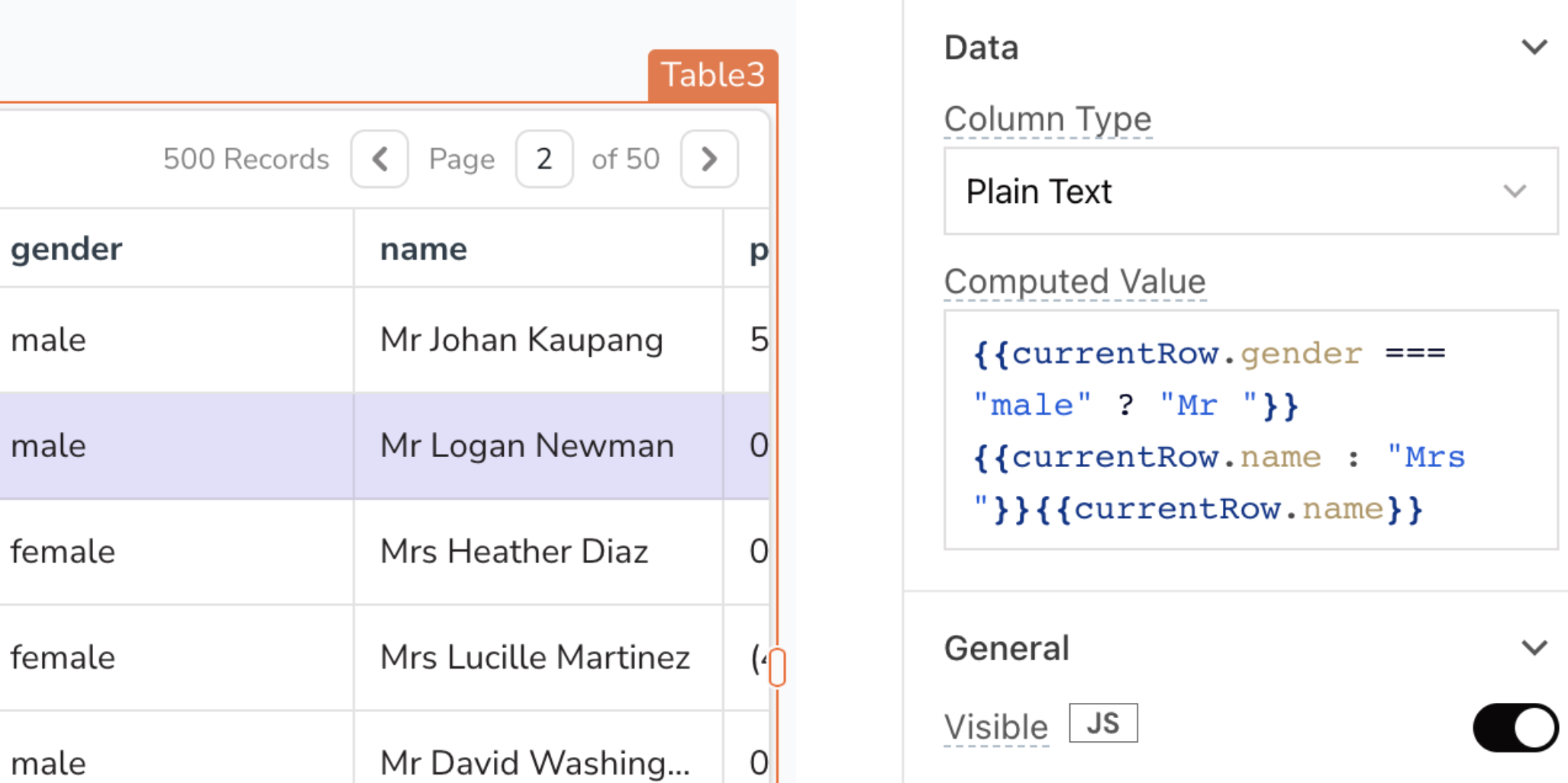 Display images on Table row selection